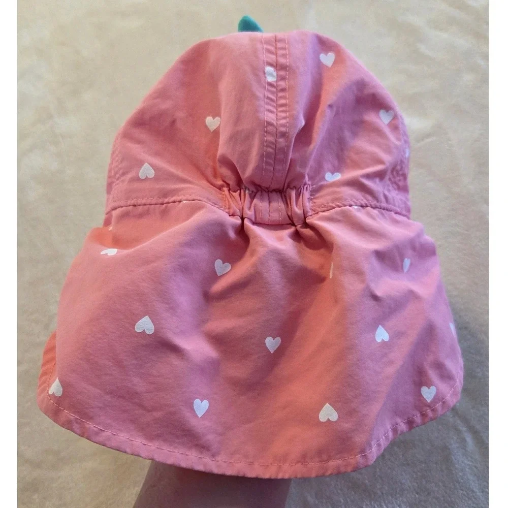 Baby Sun Hat Pink Heart Print Neck Flap Infant Summer Lake Day‎ Beach Day Hat
